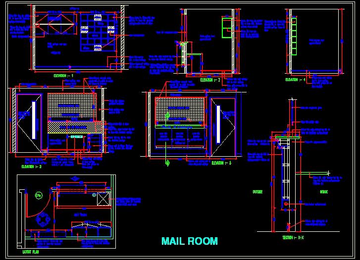 Office MailRoom DWG- Desk Setup, Storage Solutions, and Layout